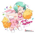  aqua_hair blue_eyes cheerleader confetti eureka eureka_seven eureka_seven_(series) hair_ornament hairclip oekaki one_eye_closed onija_tarou pom_poms scarf short_hair solo thighhighs 