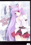  animal_ears armband bangs belt blush bunny_ears buttons character_name dress_shirt embarrassed hands_clasped head_tilt highres long_hair looking_at_viewer no_nose own_hands_together parted_bangs purple_hair red_eyes reisen_udongein_inaba scan shadow shirt sidelocks skirt solo standing strap thigh_gap thighs tokiame touhou translation_request very_long_hair windowboxed 