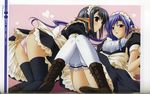  ai_(tick!_tack!) ass bent_over black_hair black_legwear blue_hair blush boots heart long_hair maid multiple_girls official_art panties pantyshot pointy_ears red_eyes rotated sage_(tick!_tack!) scan short_hair shuffle! striped striped_panties suzuhira_hiro thighhighs tick!_tack! underwear white_legwear white_panties 