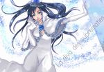  artist_request black_hair blood+ blue_eyes blue_flower blue_rose diva_(blood+) elbow_gloves flower gloves long_hair rose solo 