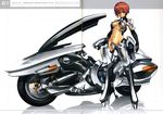  absurdres armor blue_eyes boots breasts elbow_gloves gloves ground_vehicle highres large_breasts midriff motor_vehicle motorcycle nagi_ryou navel red_hair reflection s.e.c_01_specular_reflection scan scan_artifacts short_hair solo underboob 