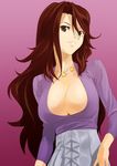  breasts brown_eyes brown_hair cleavage gundam gundam_00 jewelry large_breasts long_hair necklace shimotsuki_eight solo sumeragi_lee_noriega 