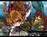  clownfish coral fish horns ibuki_suika letterboxed orange_eyes orange_hair ph. solo touhou underwater 