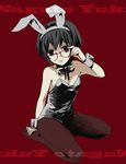  animal_ears bunny_ears bunnysuit glasses lowe_(slow) nagato_yuki pantyhose solo suzumiya_haruhi_no_yuuutsu 