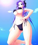  bikini breasts day hiiragi_kagami large_breasts lucky_star purple_hair side-tie_bikini solo spiral_(senra_garou) swimsuit underboob 