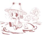  chibi hat kawashiro_nitori monochrome moriya_suwako multiple_girls nagomi_tozakura oekaki red touhou two_side_up 