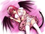  bat_wings demon_tail emil_chronicle_online hair_ribbon panties pantyshot pink_hair ribbon solo tail thighhighs umitsubame underwear wings 