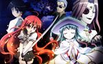  3girls alastor_(shakugan_no_shana) artist_request bel_peol hecate highres jewelry katana multiple_boys multiple_girls pendant red_hair sakai_yuuji school_uniform serafuku shakugan_no_shana shana sword sydonay wallpaper weapon 