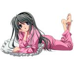  artist_request barefoot clannad legs_up long_hair lying on_stomach pajamas sakagami_tomoyo solo the_pose wallpaper 
