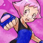 :o artist_request bandaid battle blue_leotard clenched_hand gen_4_pokemon gloves gym_leader leotard lowres lucario open_mouth pink_eyes pink_hair pokemon pokemon_(creature) pokemon_(game) pokemon_dppt punching short_hair solo sumomo_(pokemon) sweat tongue training 