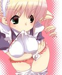  breast_squeeze breasts copyright_request drill_hair jakou_nezumi large_breasts maid panties solo thighhighs underwear 