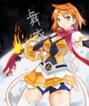  bow imazon my-otome orange_hair orange_shirt red_scarf scarf shirt solo thighhighs tokiha_mai translated zettai_ryouiki 