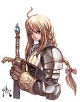  agrias_oaks armor blonde_hair blue_eyes braid final_fantasy final_fantasy_tactics long_hair shu-tokutomi single_braid solo sword weapon 