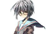 bangs glasses kita_high_school_uniform nagato_yuki oka_asaha school_uniform serafuku short_hair solo suzumiya_haruhi_no_yuuutsu upper_body 