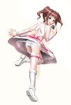  asaki_yuki boots brown_eyes brown_hair copyright_request dress microphone solo thighhighs 