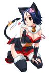  animal_ears bell bell_collar blue_hair breasts brown_eyes cat_ears cleavage collar copyright_request kneeling large_breasts mizuki_gyokuran mouse solo tail thighhighs 