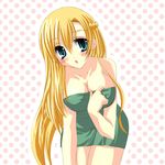  :o blonde_hair blue_eyes blush braid breasts cleavage half_updo large_breasts leaning_forward long_hair mint_(summon_night) naked_towel solo summon_night summon_night_4 tamagawa_yukimaru towel 
