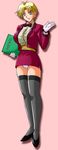 aof blonde_hair breasts formal gloves high_heels king_(snk) king_of_fighters large_breasts miniskirt shoes short_hair short_skirt skirt snk stockings suit thighhighs waitress 