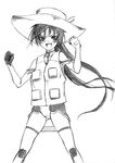  greyscale hat ichijou_eika monochrome motion_slit satou_atsuki sky_girls solo thighhighs vest 