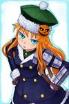  blue_eyes coat daizan_(mount_position) gunner hair_ornament hat long_hair orange_hair pyro_jack sekaiju_no_meikyuu solo 