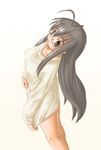  antenna_hair black_hair breasts dress dutch_angle glasses kasuga_yukihito large_breasts long_hair looking_at_viewer mahou_sensei_negima! saotome_haruna solo sweater sweater_dress 