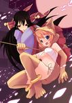  animal_ears animal_hood black_hair blue_eyes brown_eyes fox_ears hanbok hood korean_clothes long_sleeves moon moonlight_flower multiple_girls open_mouth orange_hair panties petals pink_moon ragnarok_online red_eyes side-tie_panties sohee traditional_clothes underwear 