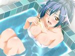  bath blue_hair blush breasts food game_cg jordh kuuchuu_yousai large_breasts megachu! popsicle sexually_suggestive solo towel water white_towel 