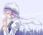  blush closed_mouth from_side kusogappa letty_whiterock long_sleeves profile purple_hair scarf short_hair solo touhou upper_body white_scarf 