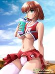  anezaki_mamori bare_shoulders bottle breasts cheerleader drink eyeshield_21 large_breasts onoe panties skirt skirt_lift solo thighhighs underboob underwear water_bottle 