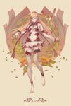  banned_artist barefoot bird blonde_hair breasts closed_eyes flower highres leaf long_hair medium_breasts nipples original phoenix solo studioqube thighhighs zettai_ryouiki 