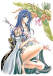  arrow artist_request blue_hair breasts cleavage green_eyes large_breasts long_hair looking_at_viewer maria_traydor solo star_ocean star_ocean_till_the_end_of_time tattoo 