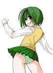  deden green_hair panties school_uniform sketch solo striped striped_panties sweater_vest to_heart_2 underwear vest yoshioka_chie 