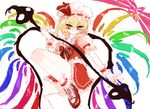  :q alternate_wings blonde_hair colorful cross-laced_footwear flandre_scarlet hat laevatein looking_at_viewer red_eyes smile solo tongue tongue_out touhou tsurime tsurui wings wrist_cuffs 