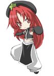  baggy_pants bare_shoulders black_gloves braid full_body gloves hat hong_meiling long_hair midriff miwa_maku pants red_eyes red_hair simple_background sleeveless solo star touhou twin_braids white_background 