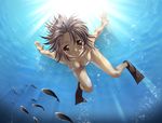  bikini brown_eyes brown_hair bubble diving fish flippers freediving igul original short_hair solo swimsuit underwater 