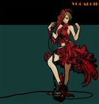  brown_hair dress feathers meiko microphone red shoes short_hair solo tomatika vocaloid 