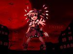  bat blonde_hair bow dark flandre_scarlet fukaiton moon night one_side_up red red_eyes red_moon solo touhou wallpaper wings 