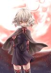  bell_zephyr elbow_gloves gloves night_wizard poncho silver_hair solo takano_natsuki thighhighs yellow_eyes 
