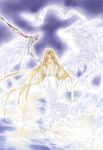  angel/dust angel_flavor artbook bare_shoulders blonde_hair highres long_hair nanase_aoi seraph_(angel_dust) solo wings 