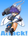  gauntlets green_eyes inline_skates lyrical_nanoha mach_caliber mahou_shoujo_lyrical_nanoha_strikers purple_hair revolver_knuckle roller_skates short_hair skates solo subaru_nakajima t2r 