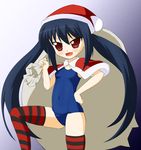  capelet christmas kooh one-piece_swimsuit pangya red_capelet santa_costume sawa_(snack_yoshie) school_swimsuit solo striped striped_legwear swimsuit thighhighs 