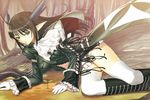  boots brown_eyes brown_hair elf gloves highres knee_boots long_hair pointy_ears shining_(series) shining_wind solo tanaka_takayuki thighhighs xecty_ein 