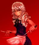  between_fingers blood braid izayoi_sakuya knife shippori short_hair silver_hair solo touhou twin_braids 