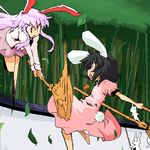  animal_ears broom bunny bunny_ears duel fighting golden_pe_done inaba_tewi long_hair lowres motion_blur multiple_girls oekaki reisen_udongein_inaba touhou 