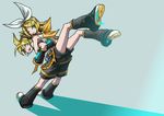  1girl back-to-back brother_and_sister kagamine_len kagamine_rin kimimaru locked_arms one_eye_closed siblings stretch twins vocaloid 