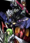  amami_haruka armor artist_request black_hair brown_hair c.c. code_geass dress falling full_body green_eyes green_hair gundam gundam_00 gundam_exia guren_nishiki idolmaster idolmaster_xenoglossia imber long_hair long_sleeves looking_at_viewer machinery marina_ismail mecha multiple_girls outstretched_arms purple_dress robe upper_body very_long_hair wide_sleeves yellow_eyes 