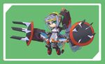  chibi claw_(weapon) full_body green_background green_eyes huge_weapon looking_at_viewer machinery mecha_musume mof original simple_background solo standing weapon 