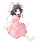  :&lt; animal_ears arms_behind_back barefoot black_hair bunny_ears feet inaba_tewi red_eyes short_hair solo touhou wapokichi 