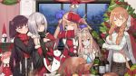  6+girls alcohol alternate_costume animal_costume apple blue_eyes blush bottle breasts brown_hair candle candlestand champagne christmas christmas_ornaments christmas_tree cleavage cloak eyes_closed fal_(girls_frontline) ferret fingernails food fork fruit girls_frontline green_eyes highres hood hooded_cloak large_breasts long_hair m1903_springfield_(girls_frontline) medium_breasts mg5_(girls_frontline) multiple_girls ntw-20_(girls_frontline) official_art open_mouth pink_hair potato purple_hair red_eyes reindeer_costume santa_costume scarf short_hair silver_hair smile suomi_kp31_(girls_frontline) sweater turkey_(food) wa2000_(girls_frontline) window wine_bottle 