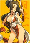  bad_id bad_pixiv_id breasts fatal_fury high_ponytail long_hair medium_breasts nessie_(kska) pelvic_curtain ponytail revealing_clothes shiranui_mai snk solo the_king_of_fighters 